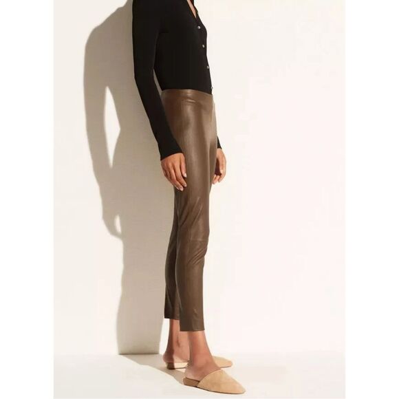 Vince Womens Lamb Leather Slim Ankle Zip Low Rise Legging Pants Brown XS NWT $99 - Picture 3 of 14